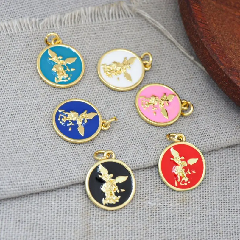 

2Pcs Copper Spiritual Charms Gold Color Circle Sword And Dragon Defeats Devil Coin Shape Round Pendant Jewelry