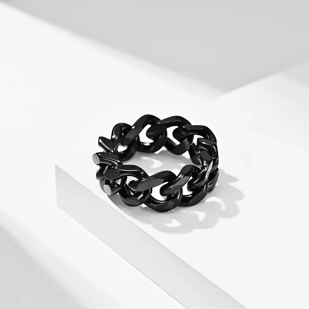 Men Rings Chain Link Design Stainless Steel Black Gold Silver Color Fashion Jewelry wholesale Large US size 6 7 8 9 10 11 12 13