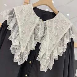 Luxury Women Lace Embroidery Beaded Stitch Cotton Long Shirts 2024 Single Breasted White Black Blouses Sweet Loose Tops Blusas