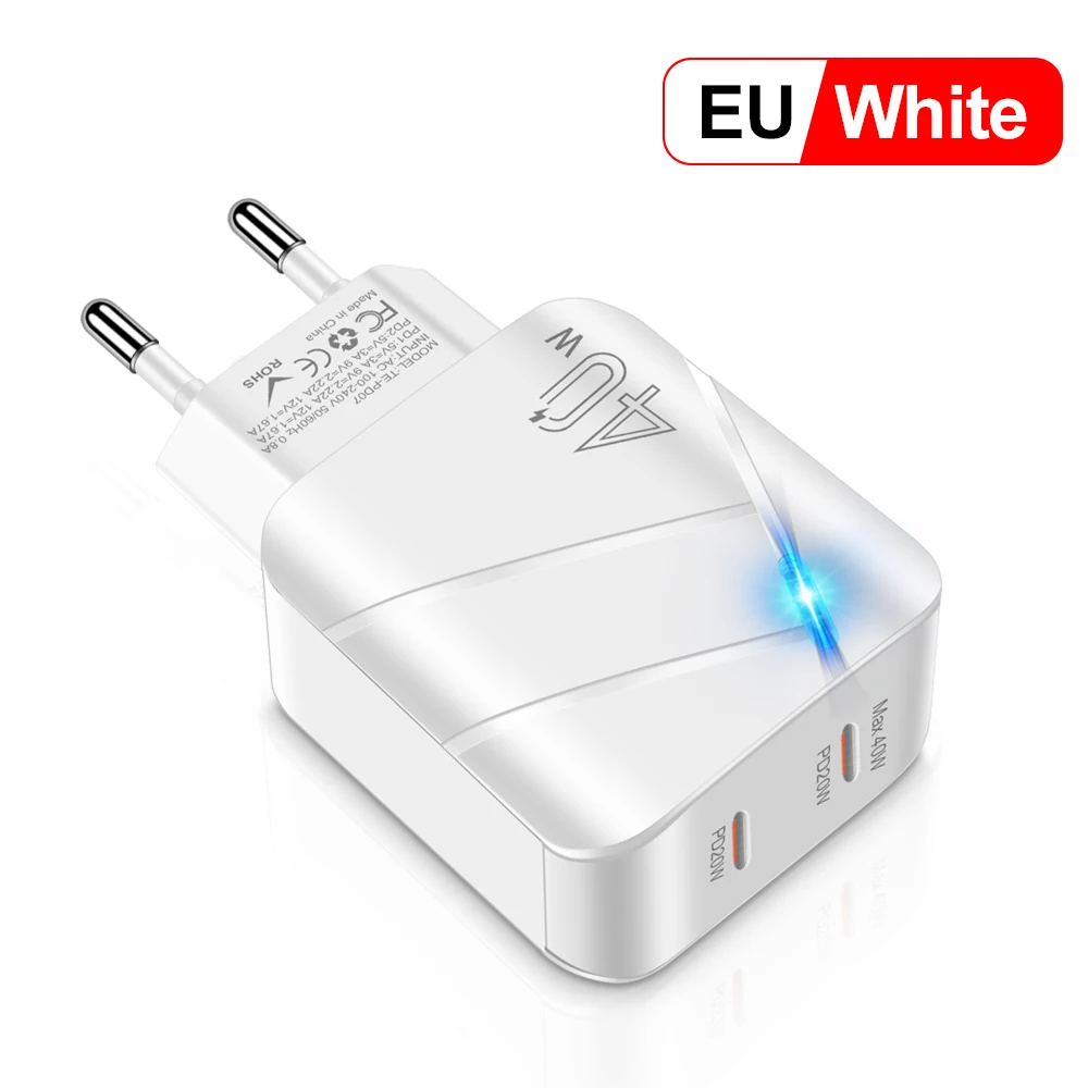 شاحن سريع يو إس بي سي مزدوج PD ، شاحن نوع سي ، محول آيفون ، هاتف وسامسونج ، إجمالي 40 واط