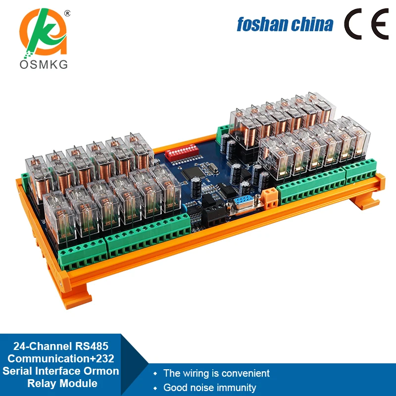 AoShangMing 24Channel RS485 232  Relay Outputs Module 16A DC12V/24V Modbus Rtu Replaceable Relay for PLC