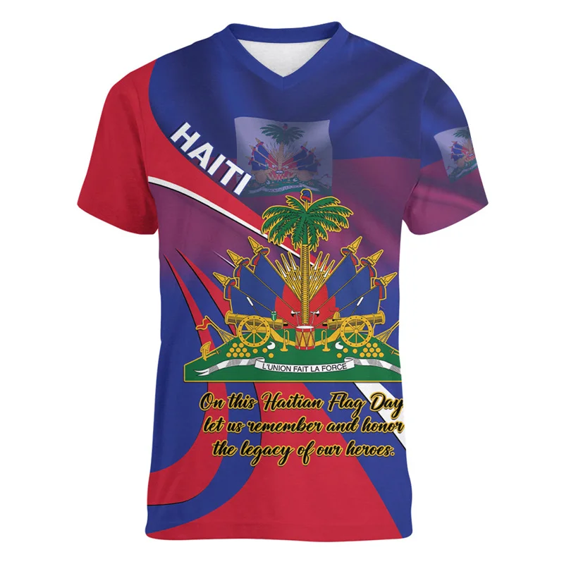 Haiti Independence Day T Shirt Men Cool 3d Printed Sports Tennis T-shirt V Neck Short Sleeve Tops Summer Football Tee Shirts