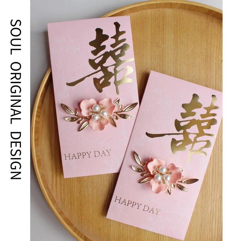 2pcs Positive Red Velvet High Quality White Magnolia Flower Red Envelope Chinese Wedding Tea Reception HongBao Pink Xizi