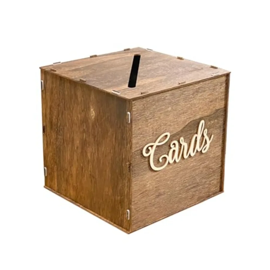 صندوق بطاقات خشبي ريفي مقاس 9 × 9 × 9 بوصة صندوق هدايا لحفلات الزفاف وأعياد الميلاد وحفلات التخرج