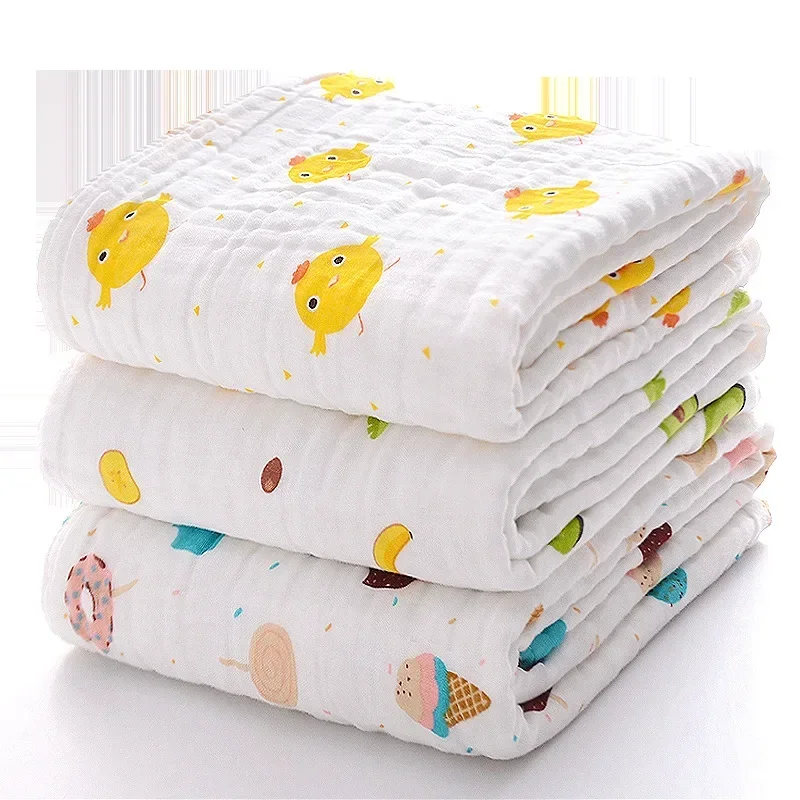 Toalla de baño para bebé, toalla de gasa de algodón de 4 capas, productos finos de verano para bebés recién nacidos, funda de toalla para niños, manta de 110x110cm