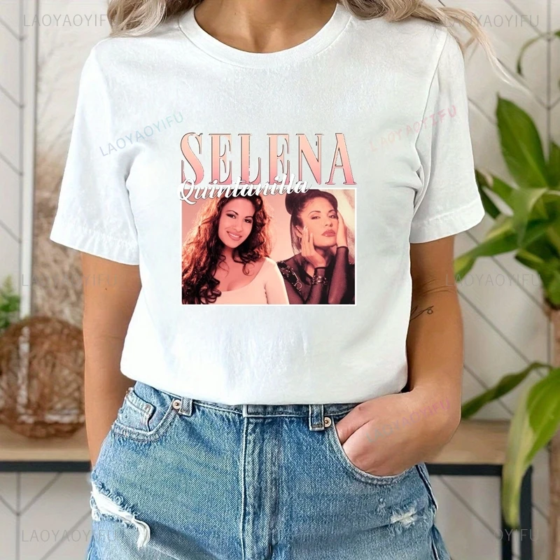 Singer SELENA Quintanilla Fashion Poster Printed Women's Shirt, Everyday Casual Street Wear, Spring/summer Cotton 0 Neck T-shirt