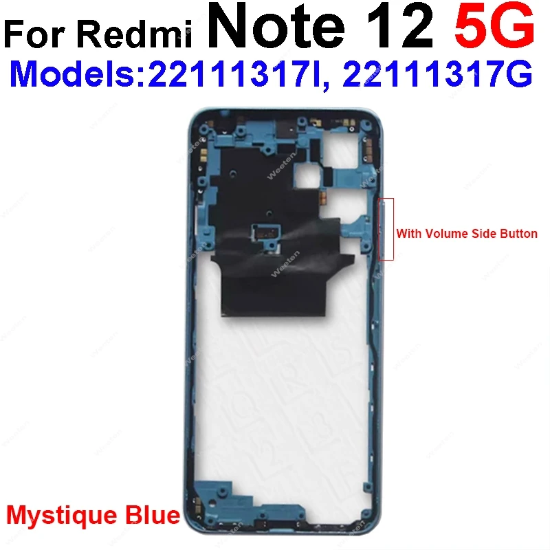 Middle Frame Housing For Xiaomi Redmi Note 12 12s Pro 4G 5G Middle Frame Bezel Holder Cover with Side Buttons Parts