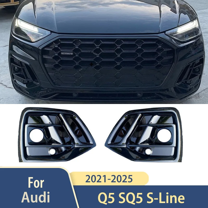 

For Audi Q5 SQ5 S-Line Sline Sport 2021 2022 2023 2024 2025 Fog Light Grille Cover With ACC Hole Front Bumper Light Grill