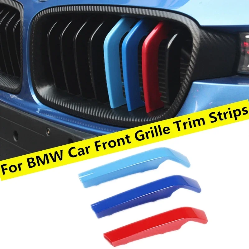 Car Exterior Decoration 3D Car Front Grille Trim Strips Cover Motorsport Stickers For BMW 1 3 5 Series M Logo Auto Accessories