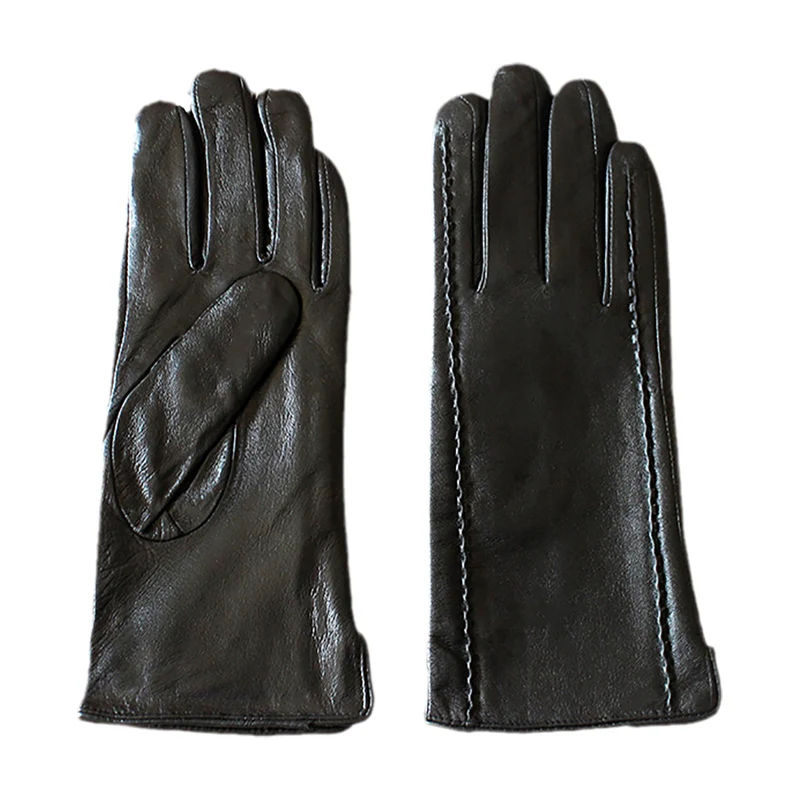 Gants d\'hiver chauds en cuir pour femmes, Style bouton à la mode, laine fine, doublure en velours épais, gants de cyclisme en plein air, automne