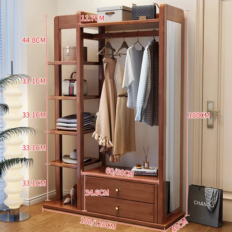 Solid wood hanger full-length mirror coat rack with mirror floor-to-ceiling bedroom full-length mirror multi-function