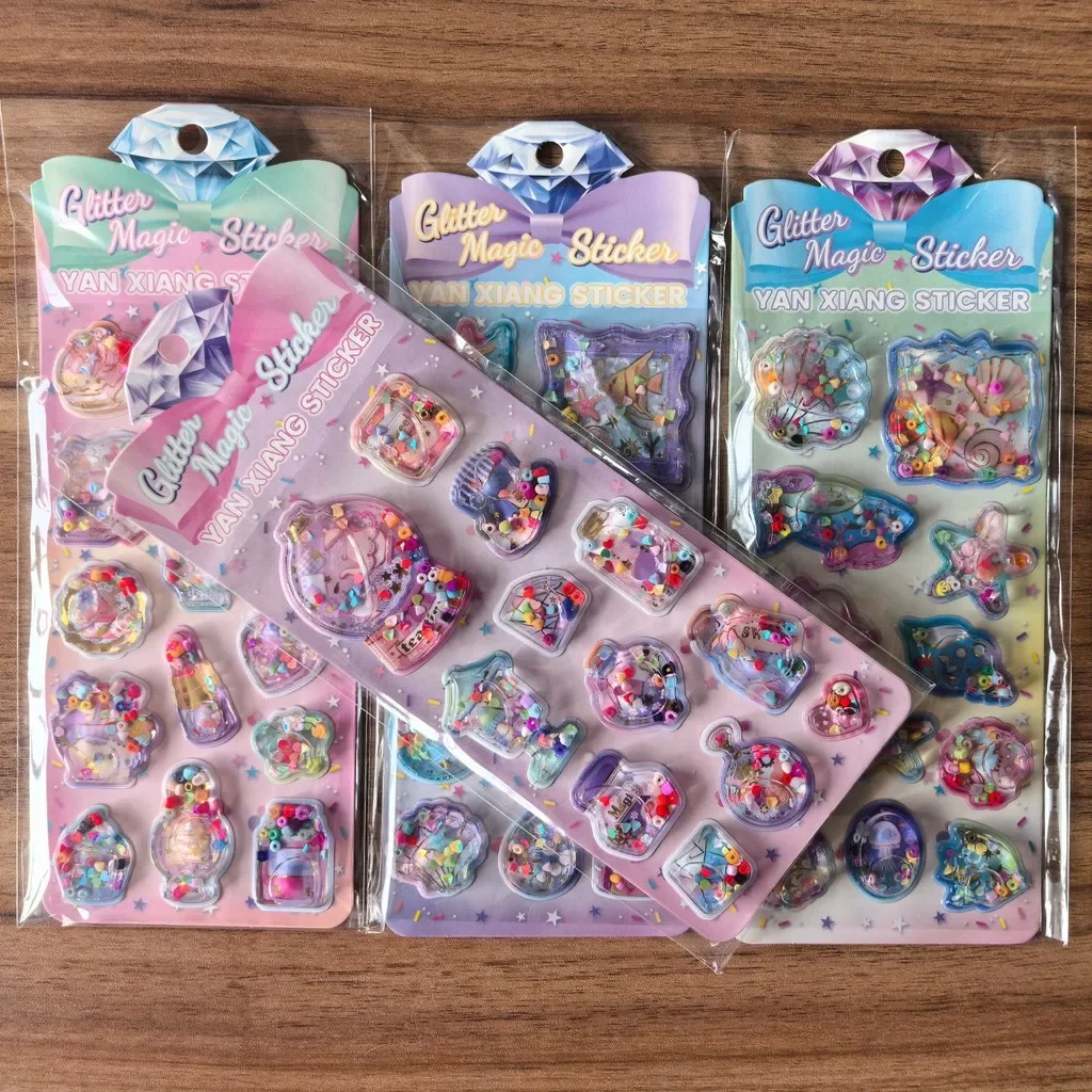 

4Piece Glitter Magic Sticker Set - Sequin-Filled Decorative Decals for Journals Diaries Kids’ DIY Crafts RecordingYourLife Store