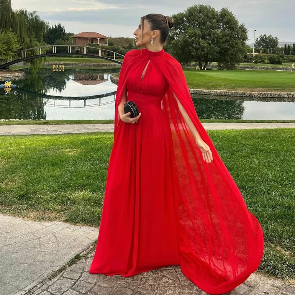 

Msikoods Party Gown With Cape Pleats Chiffon Long Prom Dress Women Luxury Evening Dress 2025 Customized Special occasions Dress