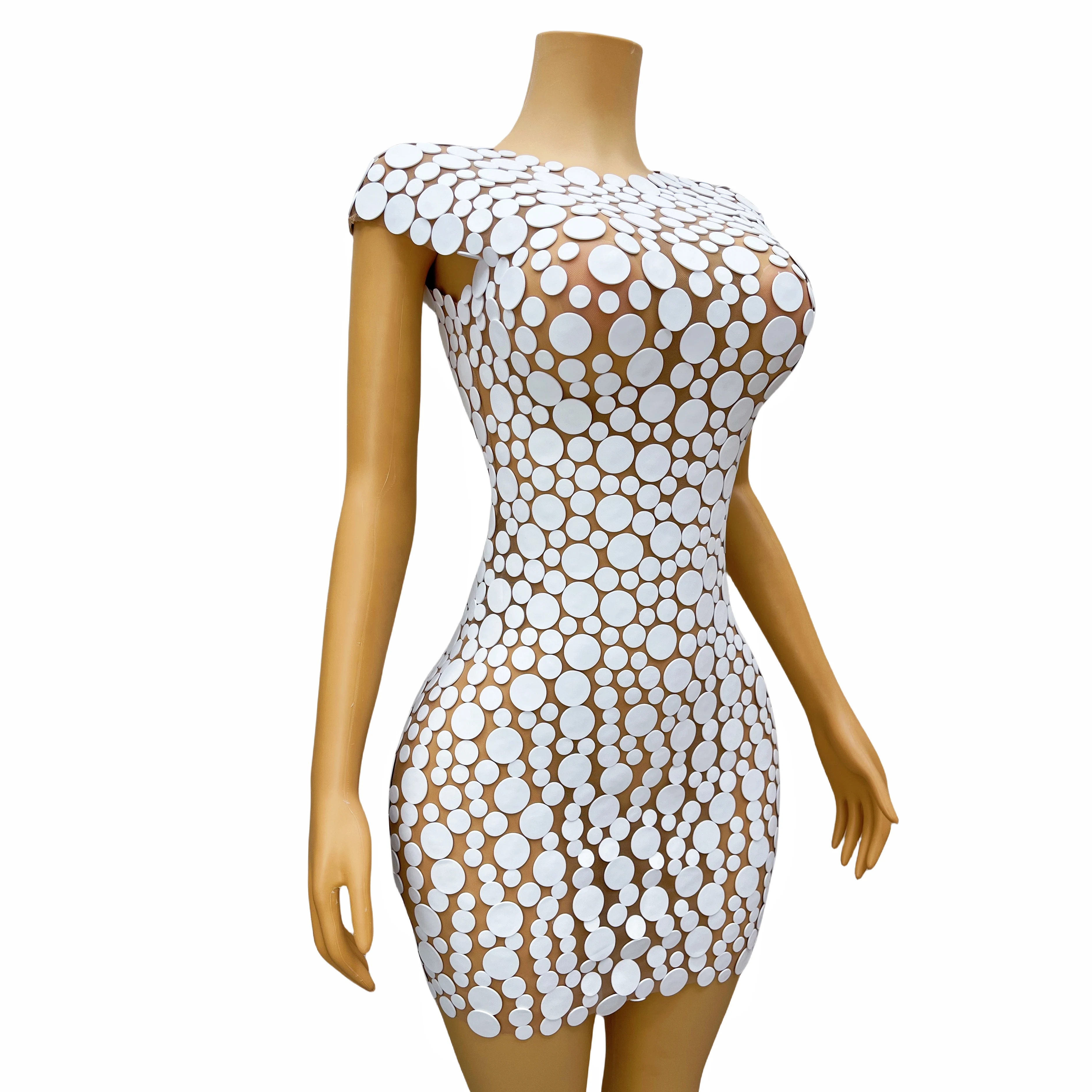 Lady chanteur fête d'anniversaire célébration Stretch Costume fête spécial points blancs mousse Design de mode robe