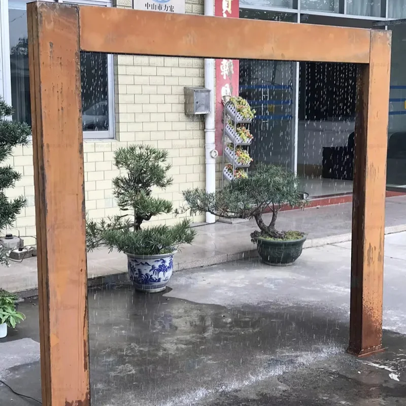 custom.Garden Zen Corten Steel Rain Curtain Gate Weather Resistant Waterfall Fountain Feng Shui Design Outdoor Rusty Steel