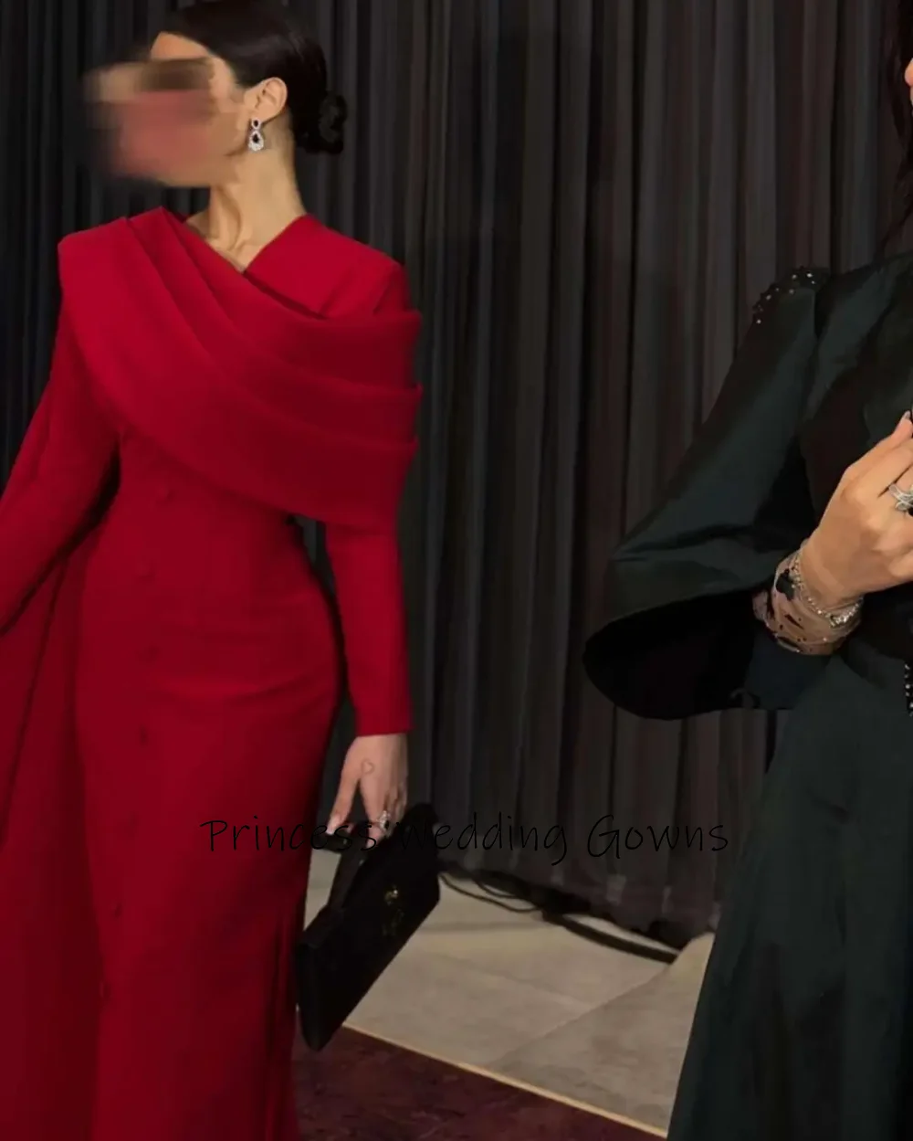 Customized Fashion Red Simple Jersey Evening Dress irregularity V-neck with Sweep Train Fake Button Sheath Formal Party Gowns
