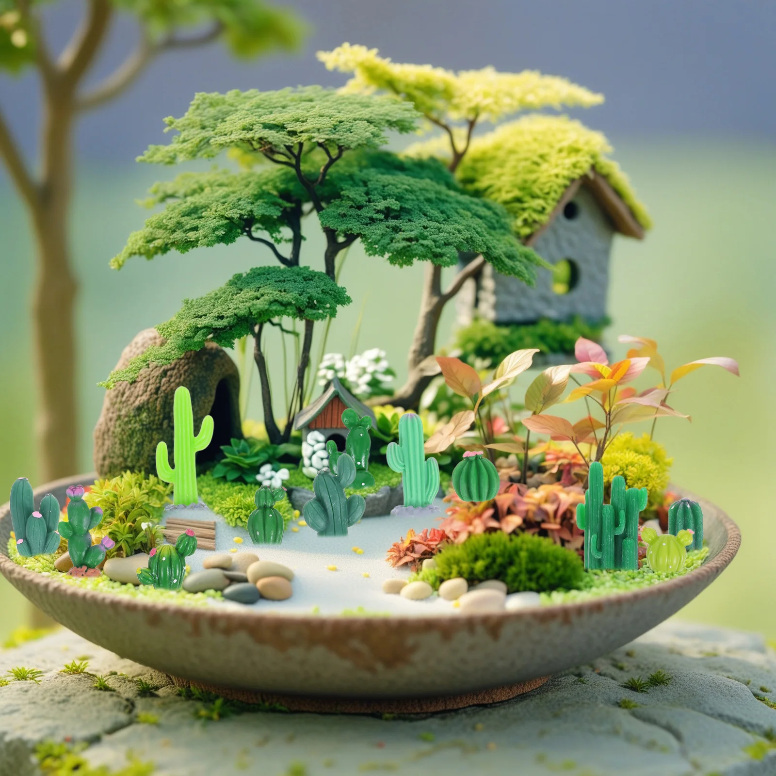 

12 Pcs Cactus Micro Landscape Desk Decoration Desert Themed Party Decorations Cake Topper Adorable Decorative Decorate