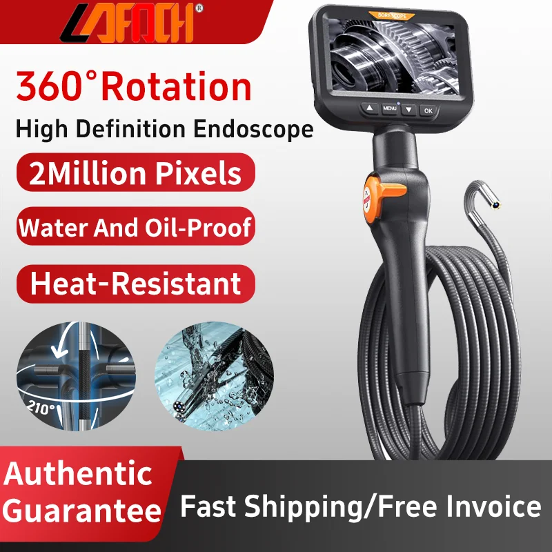 

360° Steering Industrial Endoscope Camera 8mm 5"lPS Screen Single&Dual LensInspection Borescope 1080P For Car Engine Pip
