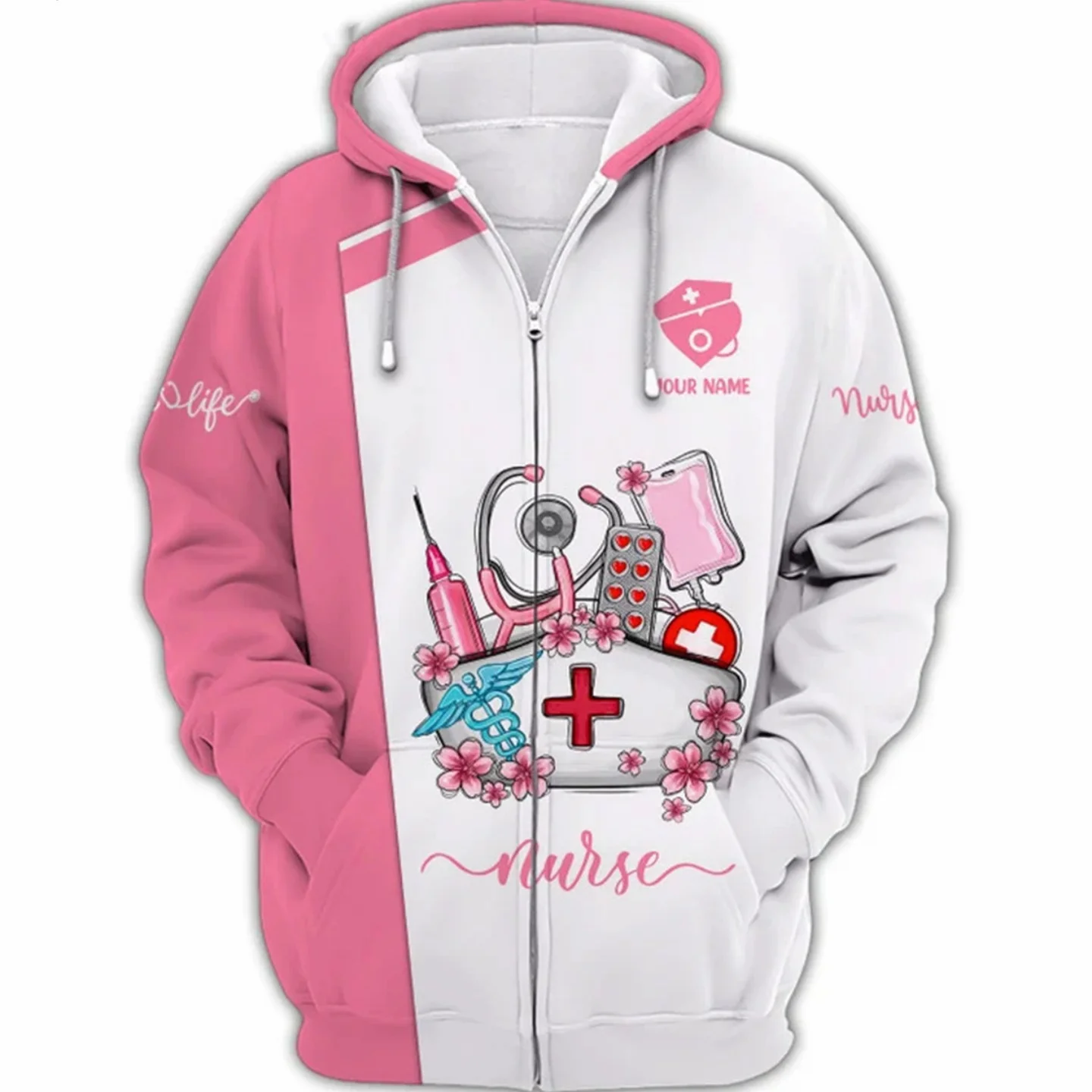 NURSING CUSTOM NAME GIFT FOR NURSES PINK UNIFORM 3D Hoodie Women Men Sweatshirt Streetwear Zip Pullover Casual Jacket Tracksuits