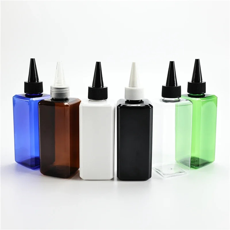 

Multicolor 200ML X 30 Empty Square Plastic Bottle With Pointed Mouth Cap Massage Oil Lotion Cosmetic Packaging PET Containers