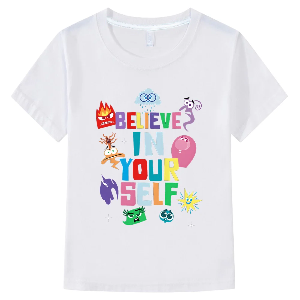 Believe in Your Self Inside Out 2 T-shirts Anime Print Cotton Tee-shirt Kids Boys Girls Tees Children Emotional Expression Tops