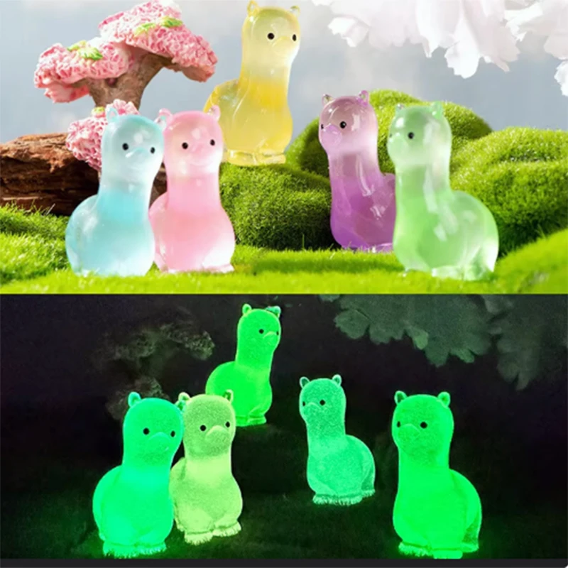 12PCS Mini Alpacas Glow At Dark Fairy Garden Decoration Luminous Alpaca Figurines Miniature Desk Ornaments Kawaii Home Decor