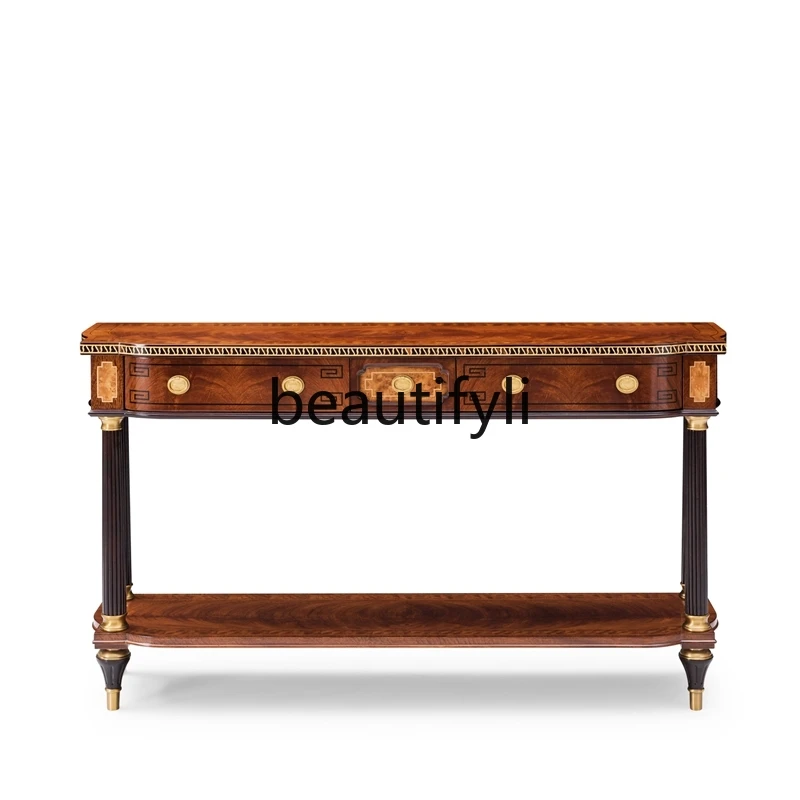 

Villa Entrance Console Table European Style Mahogany Classical Long Table Living Room Sofa Back Table
