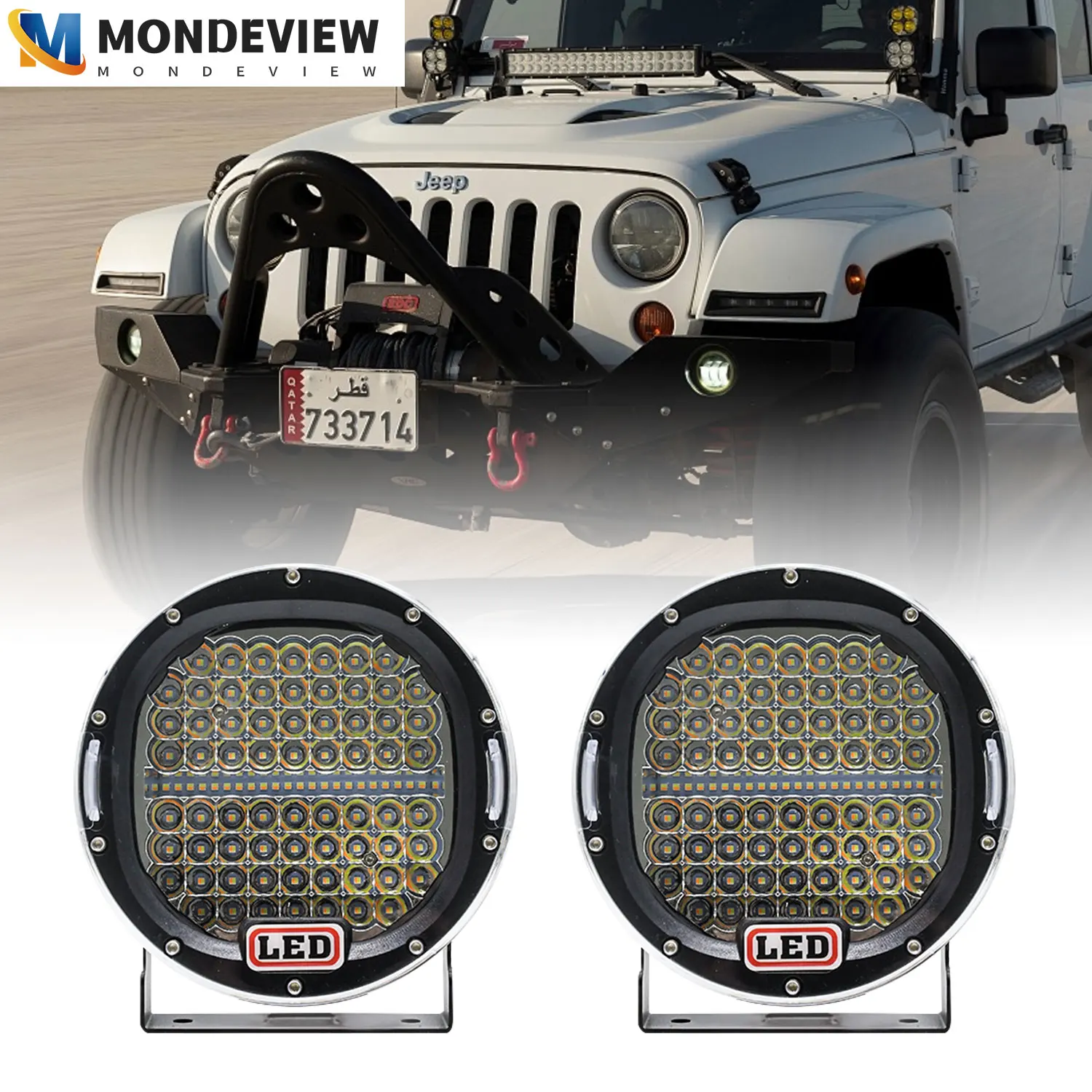 MONDEVIEW 380W 38000LM 7-inch Circular Spotlight Truck SUV Retrofit Light Suitable for 4x4 Off-road Vehicles ATV Cars Jeep