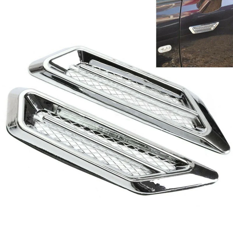 2x Car Side Fender Vent Cover Fender Decoration Chrome Side Wing Air Vent Hood Intake Fender Cover Trim Car Styling Exterior