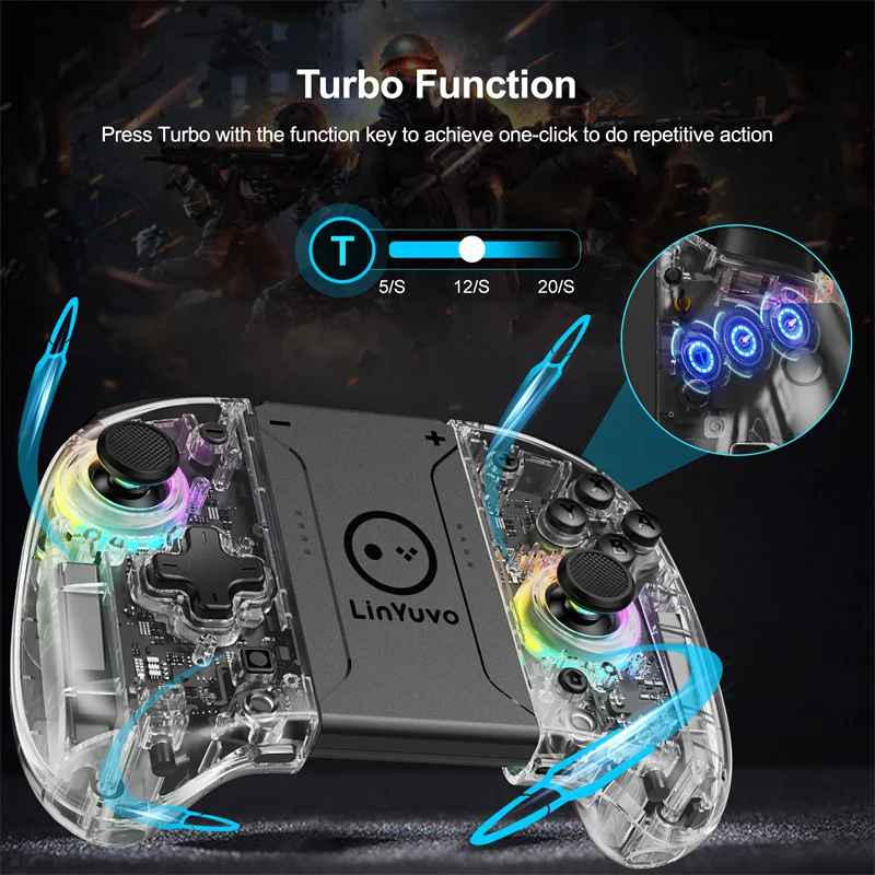 LinYuvo-KS37B OLED Joypad, Despertador Automático, Bluetooth, Somatossensorial, 6 Eixos, Compatível para Nintendo Switch, Switch