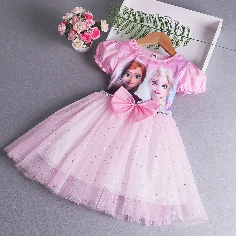فستان أميرات ديزني إلسا مع كيب للفتيات فستان صيفي للأطفال بأكمام قصيرة على الطراز الغربي للأطفال زي حفلات فروزن 2-8 سنوات