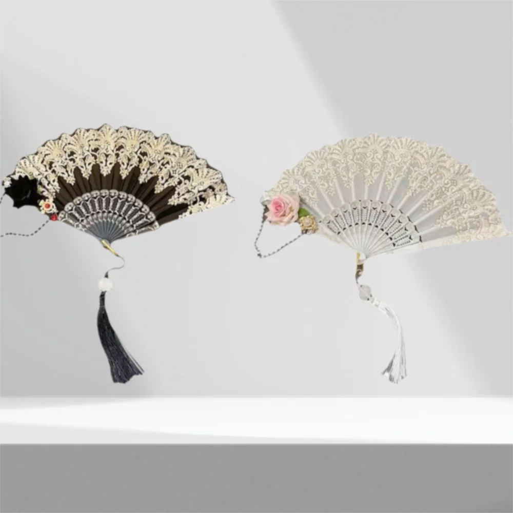 

Art Craft Gift Lace Rose Folding Fan Gothic Dance Cosplay Hand Held Fans Home Wedding Party Court Lolita Lace Fan