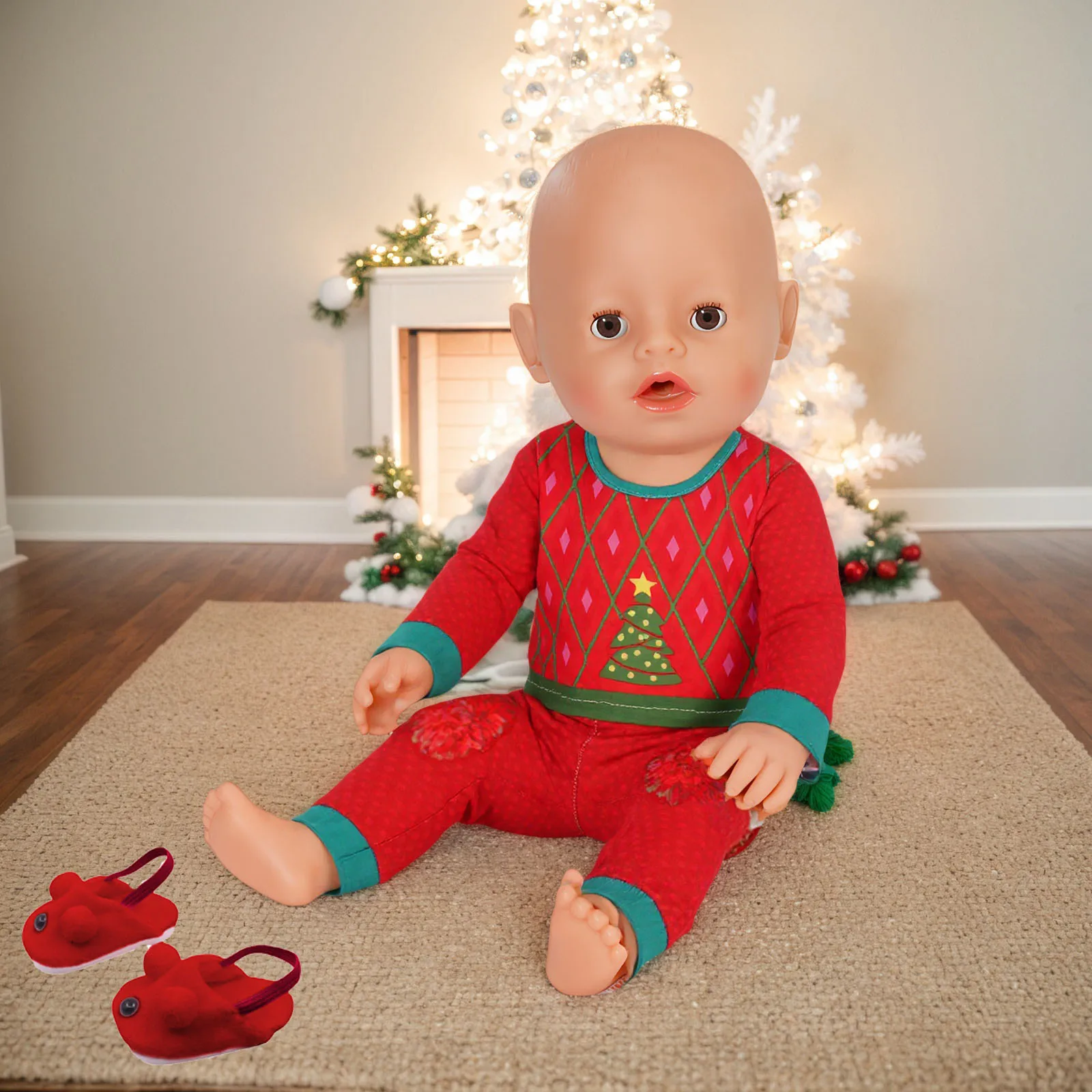Ropa para muñecas estilo navideño, Top + Pantalones, zapatos para muñeca americana de 18 pulgadas y accesorios para muñecas Reborn de 43CM, juguetes para regalo para niñas