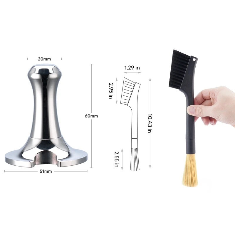 51Mm Tamper Handmade Coffee Pressed Powder Hammer Espresso Maker Cafe Barista Tools Machine Accessories With Brush