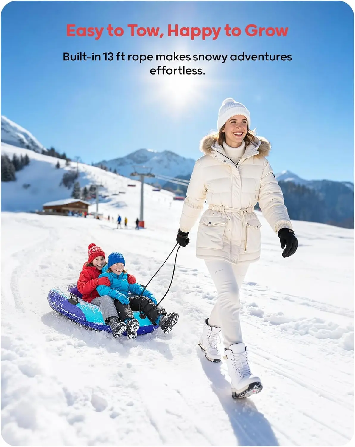 QPAU Inflatable PVC Snow Sled Heavy Duty Reinforced Handles for Kids & Adults Winter Toys Gifts Family Outdoor Sledding view 5