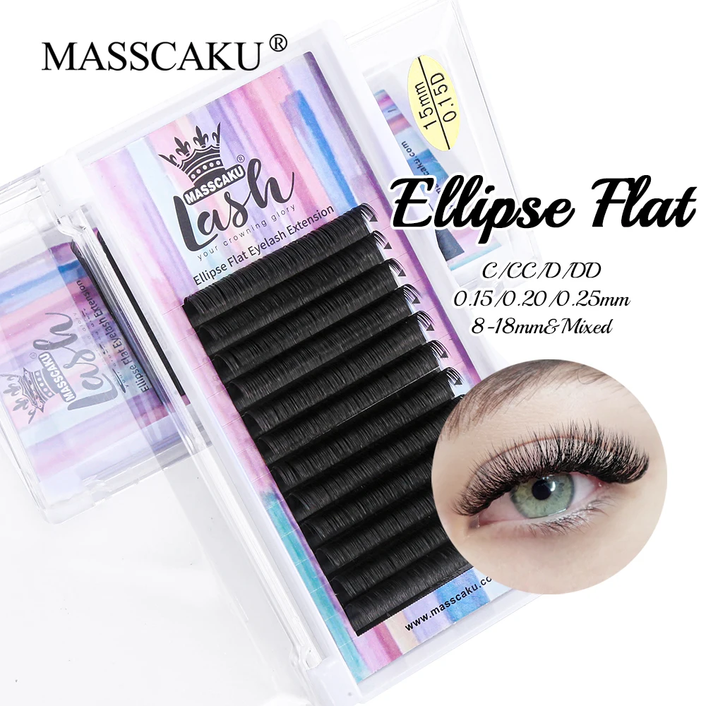 

Double Split Tips Russian Volume Lashes Trays Fluffy Soft Ellipse Flat Eyelash Matte Black Pbt Fiber Lash Extensions Supplies