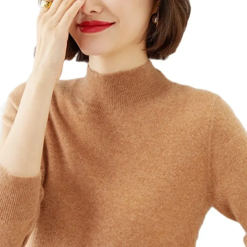 

Pop Women Half Turtleneck Cashmere Sweater Autumn Winter Warm Soft Knitted Pullover Femme Jumper Women Cashmere Sweater Bottomin