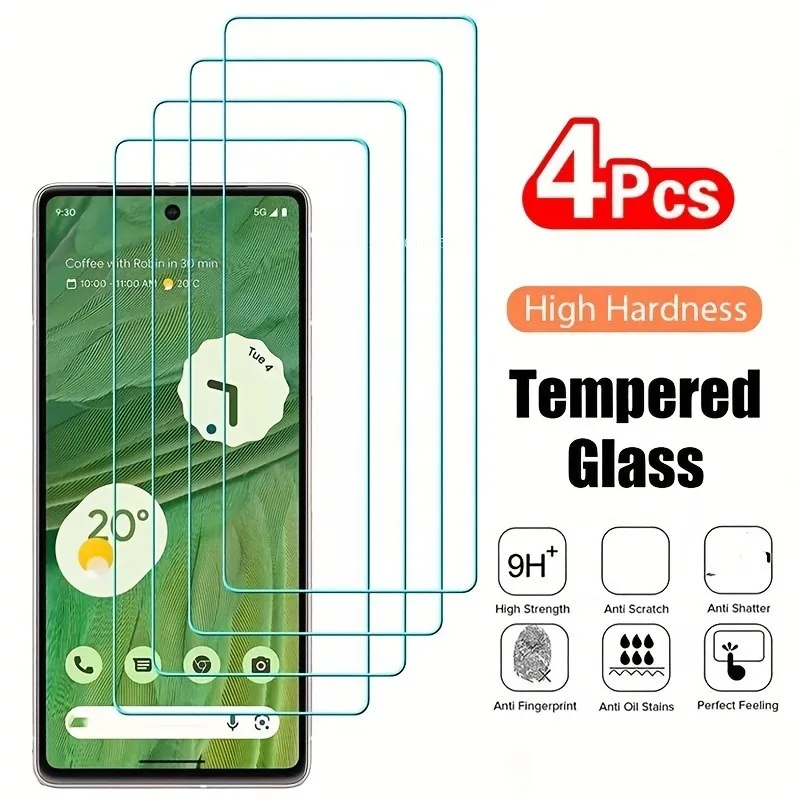 4Pcs Tempered Glass For Google Pixel 8 Pro 8A 7 7A 6 6A 5 5A 4A 3A 2XL 9H Protective Transparent Screen Protector Film Glass