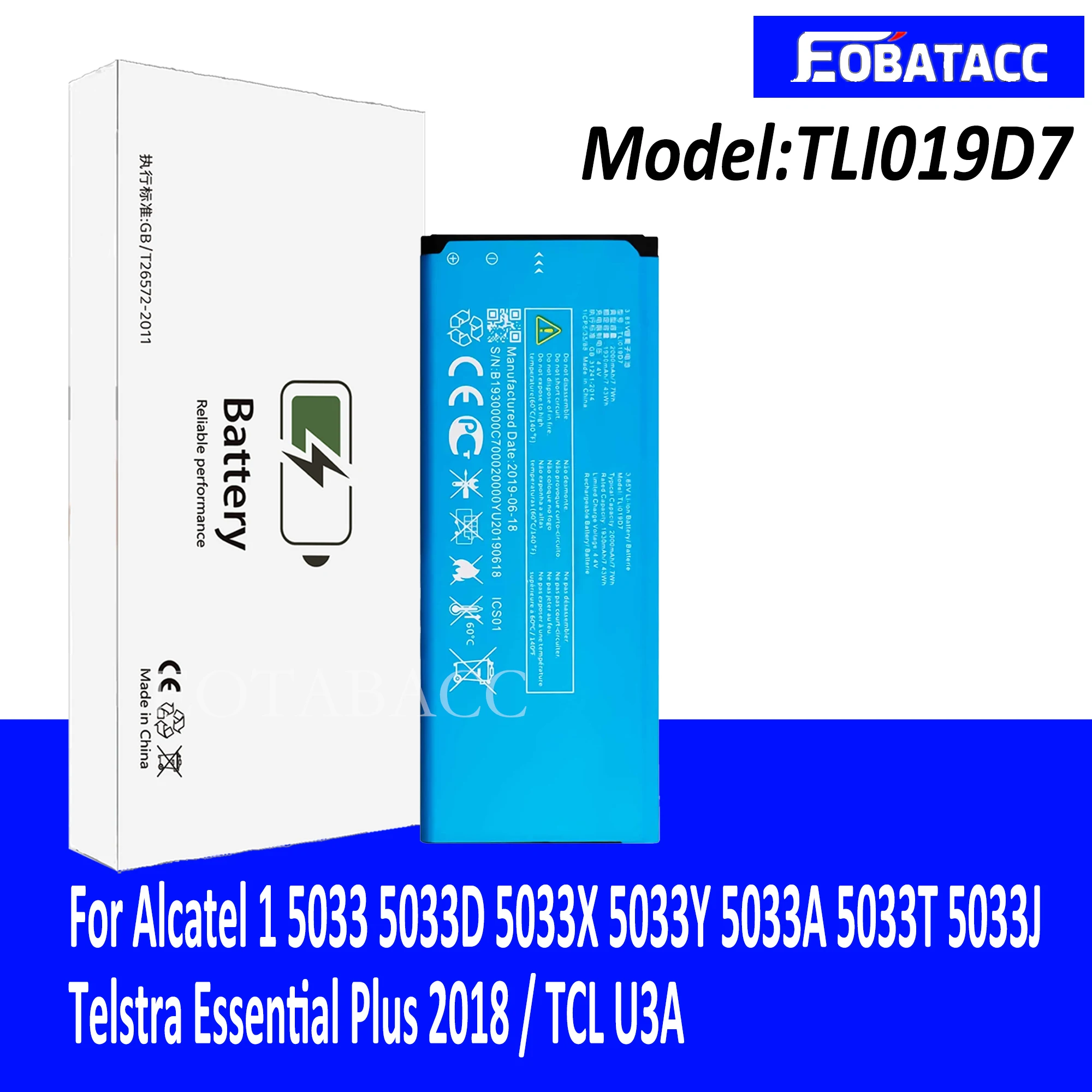 

EOTABACC New Original Battery TLi019D7 For Alcatel 1 5033 5033D 5033X 5033Y 5033A 5033T 5033J Telstra Essential Plus 2018 TCL U3