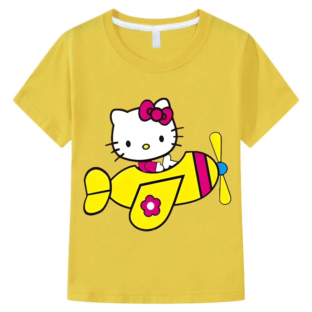 

Hello Kittyy Kawaii детская модная одежда для девочек летние футболки с коротким рукавом для мальчиков удобные футболки для дошкольного возраста милые