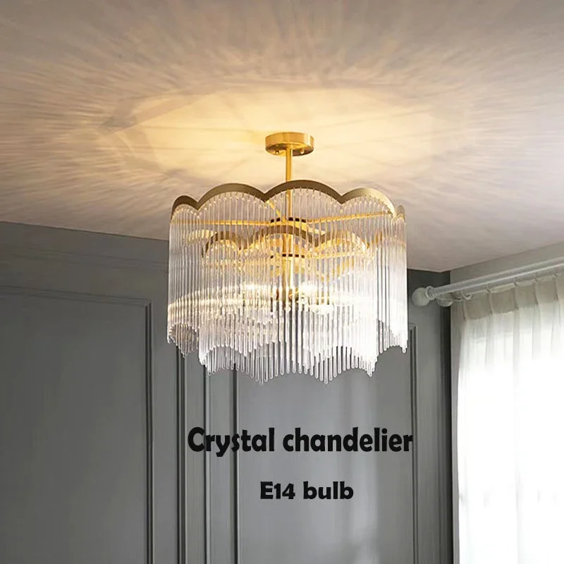

Modern Golden Crystal Pendant Chandelier E14 Bulb Lighting for Bedroom Living Room Dining Room - Energy Efficient Crystal Lamp