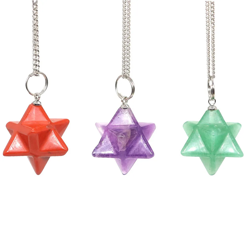 

13mm Merkaba Star Pendant Natural Healing Crystal Stone Pendulum Hexagram Necklaces For Divination DIY Jewelry Making Earrings