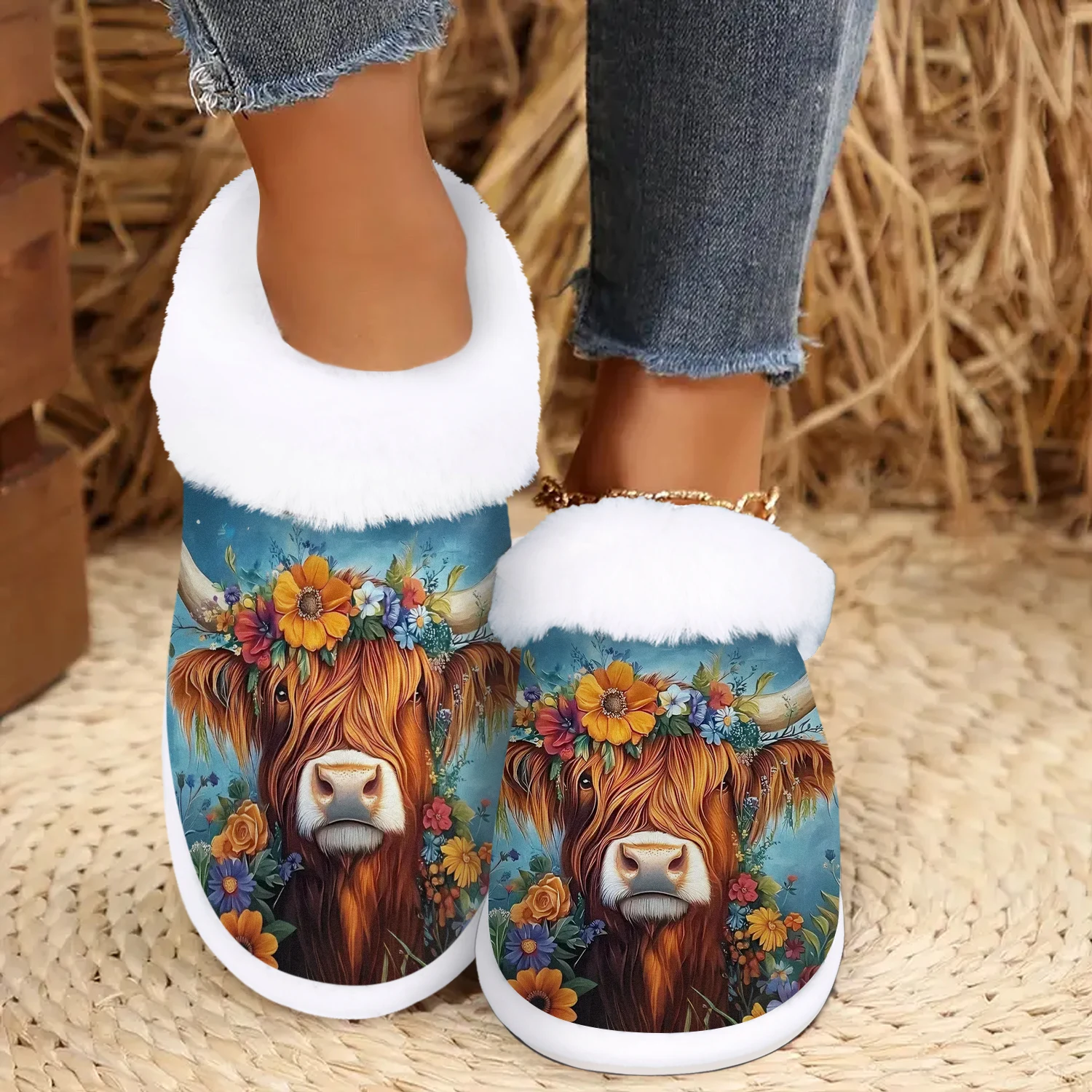 

Women'S Highland Cow Print Slippers - Soft, Non-Slip Rubber Sole, Indoor/Outdoor Comfort Shoes