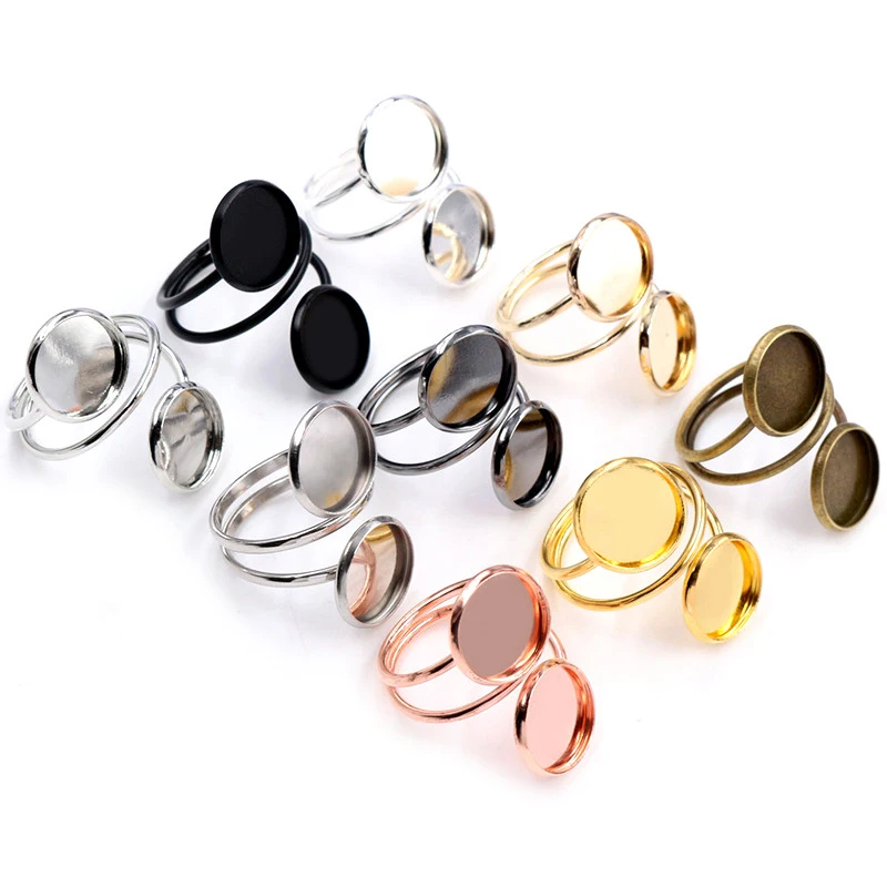 12mm 5 sztuk posrebrzane złota ze stali nierdzewnej regulowany pierścień ustawienia Blank/Base,Fit 12mm szklane Cabochons, przyciski; Pierścień ramki