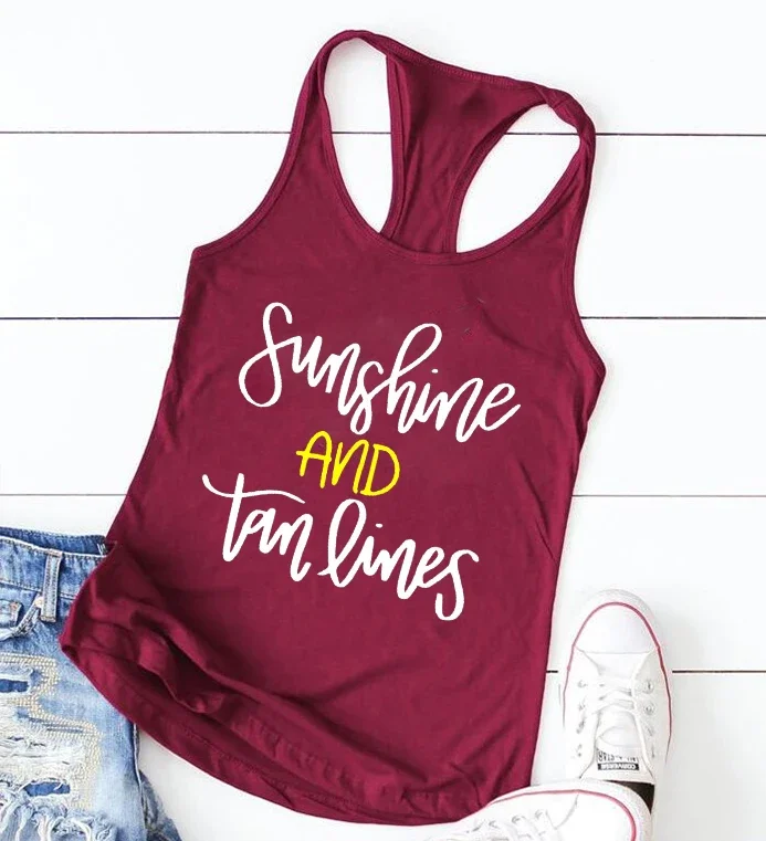 Sunshine and Tan Lines Tank Tops Muscle Tank Beach Shirts Summer Vacation Shirts Swimsuit Cover Up Beach Coverup Custom New