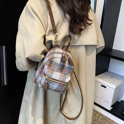 Soft Pu Leather Women Plaid Backpack Mini Casual Travel Ladies Backpack Fashion School Bag Girls Multi-functional Crossbody Bag