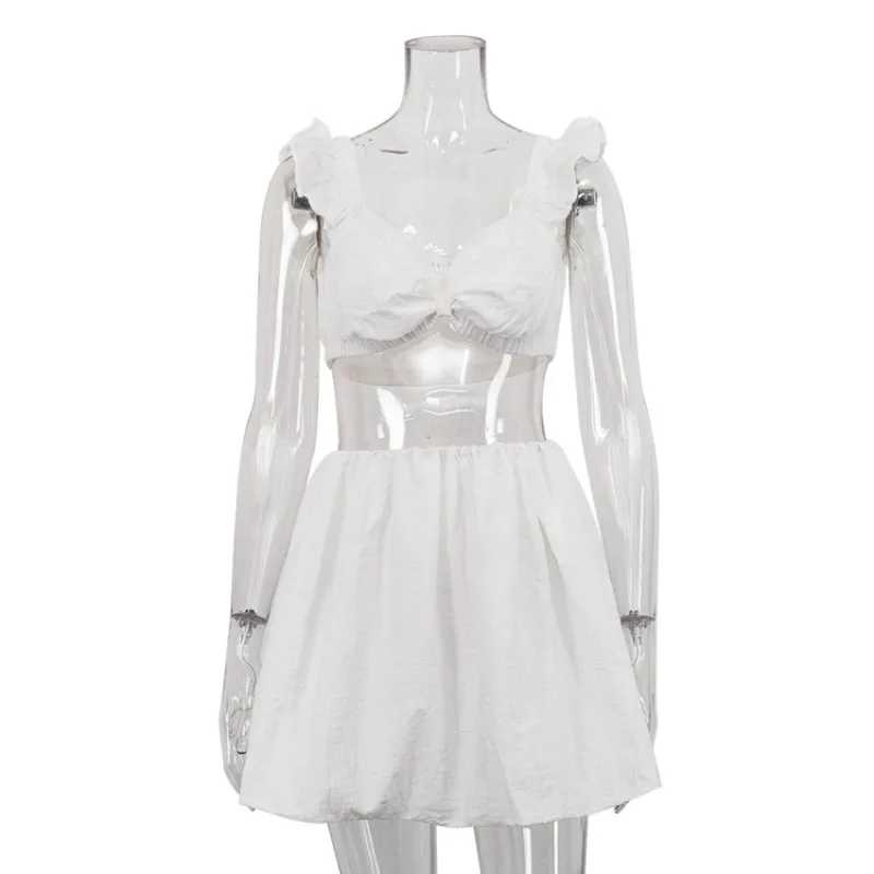 2026 New Sexy Spice Girl White Sleeveless Suspender Top with High Waist Short Skirt Two-Piece Set Casual Pajamas set Cozy L Size