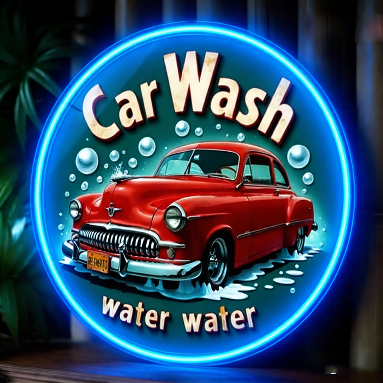 Vintage Car Wash Neon Sign,Classic Car With Washing Machine Neon Art,Business Open Sign,Custom Neon Sign,Gift for Car Wash Shop