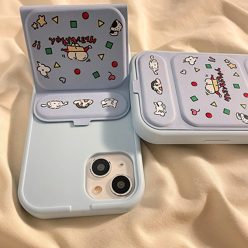 حافظة هاتف ناعمة من السيليكون مع حامل قابل للطي لهاتف آيفون 16 برو ماكس 15 14 13 غطاء حماية كرتوني #5