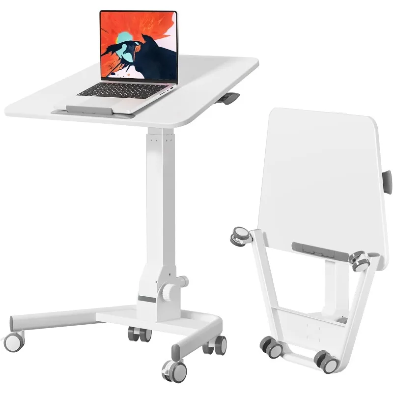 Foldable Mobile Standing Desk, 90° Tiltable Rolling Standing Desk, Height Adjustable Portable Laptop Desk on Wheels,